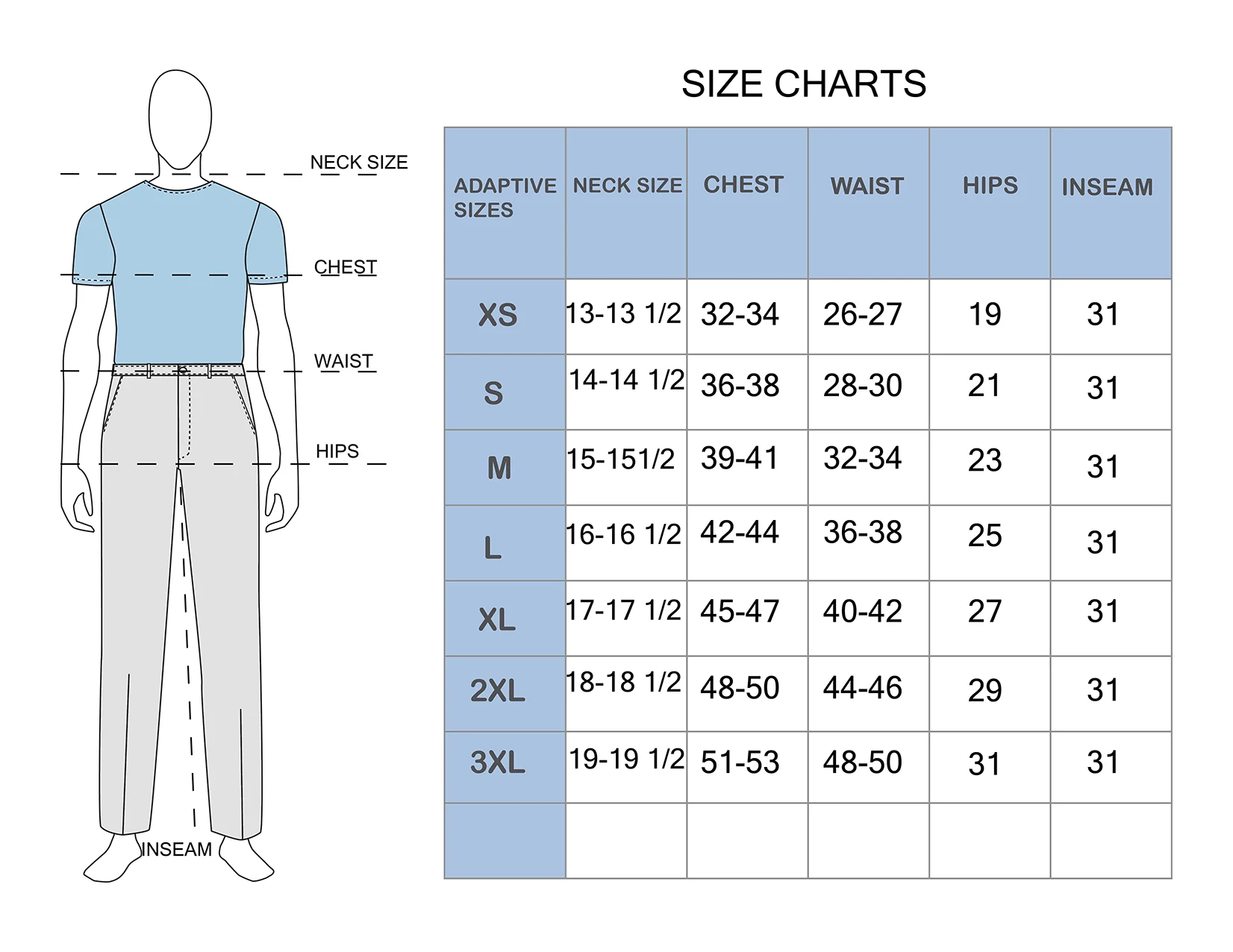 Size Chart for TSHIRT